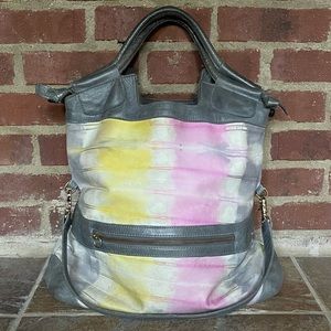 Foley & Corinna Leather Tie Dye Grey Pink Yellow Tote Shoulder Crossbody Bag